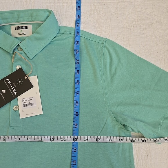 Linksoul Shirt Mens Smal Aloe Green Dry Tek Short Sleeve Golf Polo LS1242 Button - Picture 4 of 5